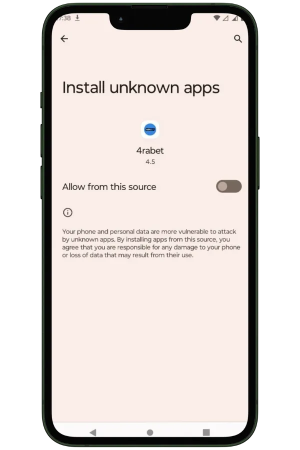 Install the casino app from the APK file